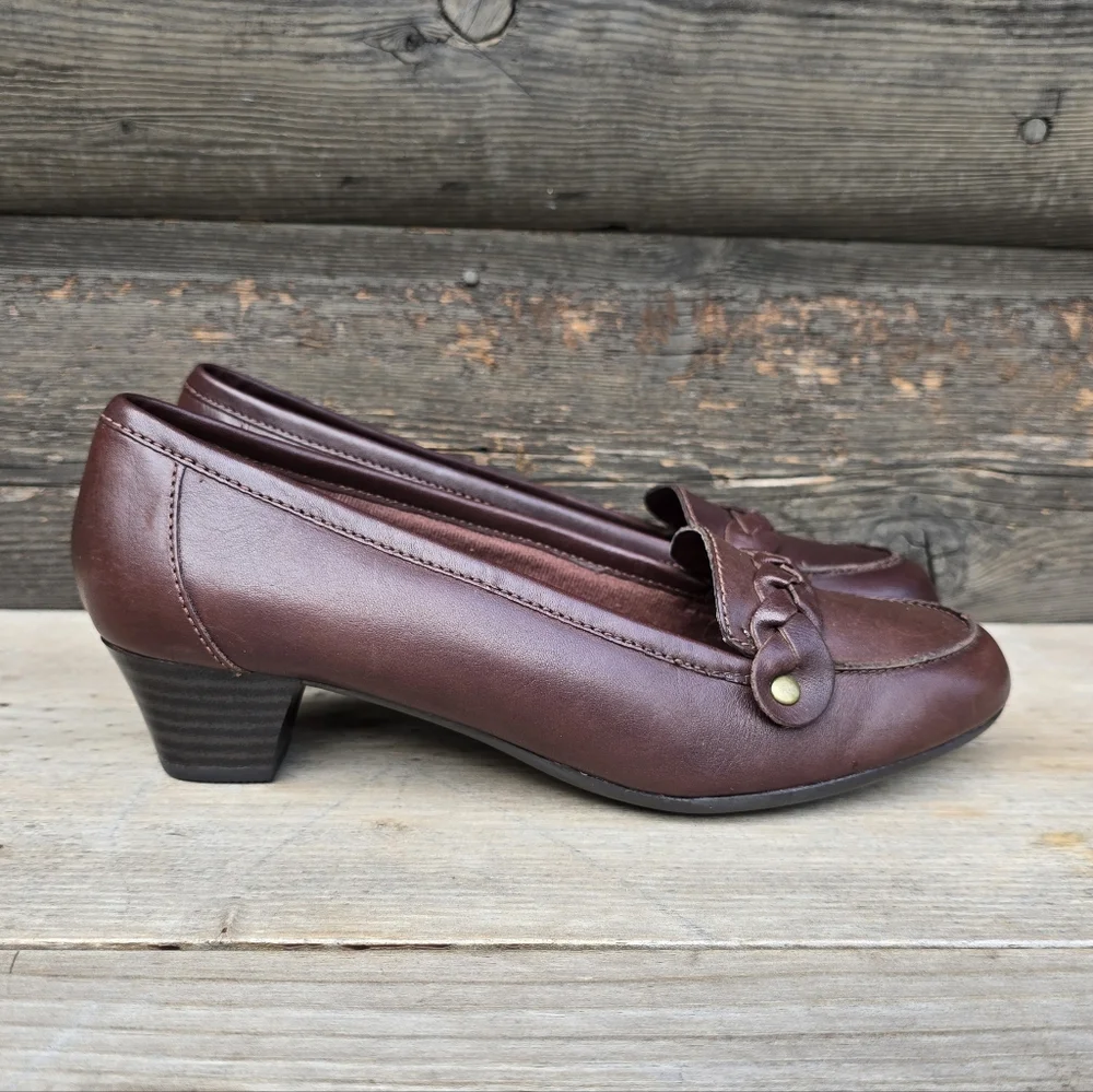 Clarks NEW Y2K Dark Academia Leather Comfort Loafer Pumps 7.5M